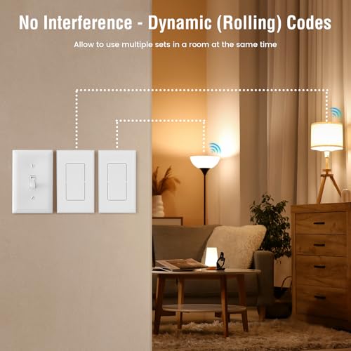 SURAIELEC Wireless Wall Switch Remote Control Outlet, No Wiring Needed, 100ft RF Range, Pre-Programmed, Expandable Remote Light Switch Kit for Plug in Pendant Light, Lamp, Small Electrical Appliance