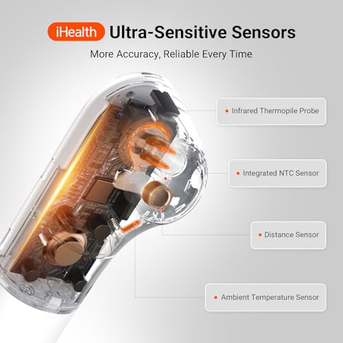 iHealth No-Touch Forehead Thermometer for Adults, Kids, Babies - 1s Fast Accurate, 3 Ultra-Sensitive Sensors, Quiet Vibration Feedback, Digital Large LED Digits, Easy to Use for Home & Nurses, PT3