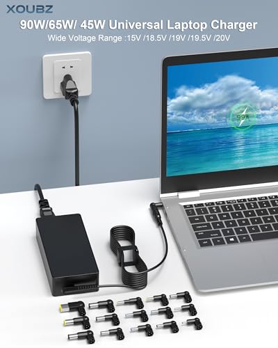 XOUBZ 90W Universal Laptop Charger Compatible with HP Lenovo Dell Acer Asus Toshiba IBM Fujitsu Notebook Ultrabook Chromebook Computer Charger AC Adapter Power Cord with 16 Tips