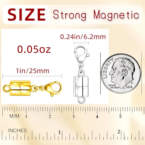 Magnetic Necklace Clasp with Lobster Clasp,14K Gold and Silver Magnetic Jewelry Clasps for Necklace Extender Bracelet Closures
