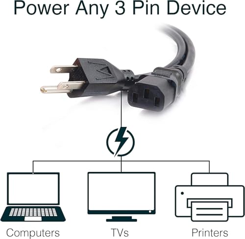 C2G 6FT Premium Replacement AC Power Cord - Durable Power Cable for TV, Computer, Monitor, Appliance & More (24240), Pack of 1