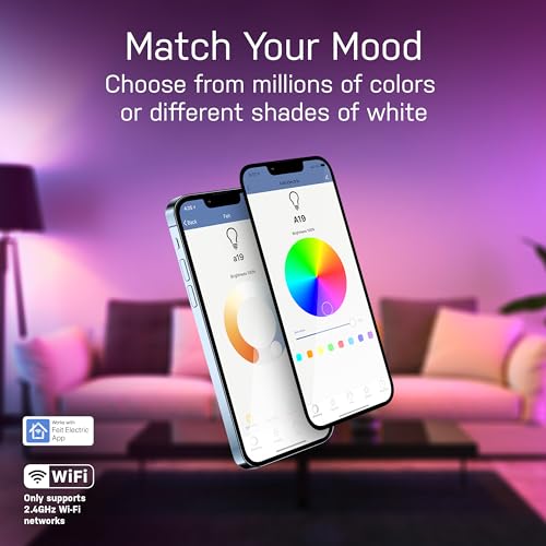 Feit Electric OM60/RGBW/CA/AG/3 60 Watt Equivalent WiFi Color Changing and Tunable White, Dimmable, No Hub Required, Alexa or Google Assistant A19 LED Smart Light Bulb, 3-Pack, Rgbw Multicolor, 60W