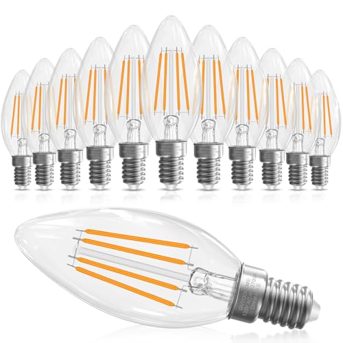 E12 Candelabra Bulb 40 watt Equivalent, E12 LED Bulb Dimmable Chandelier Light Bulbs, B10 Candle Light Bulbs 2700K Soft White, 90+CRI, 400LM, Clear Glass, 12 Pack