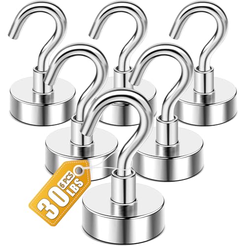 DIYMAG Magnetic Garage Hooks 6 Pack 30lbs 2026 Cruise Cabin Ship Essentials N52 Hook Heavy Duty Strong Magnets Fridge for Classroom Wall Mount Kitchen Grills Silver
