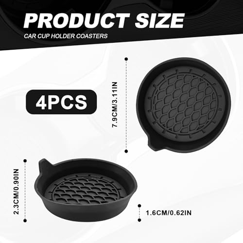 4-Pack Universal Cup Holder Coasters, Black Silicone Inserts - Keep Your Car Clean with Non-Slip & Spill-Proof Coasters for All Vehicles (Black)