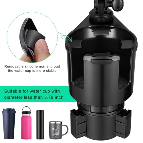 This Hill Car Cup Holder Expander 2-in-1 with Adjustable Base & 360° Rotating Phone Mount, Compatible with iPhone 17 Pro Max and Smartphones up to 4.13", Fits Large Bottles up to 3.78"