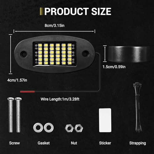 Hovano 20 Pods White Rock Lights 6000K Pure White 36 LEDs SMD Chips Super Bright Neon Underglow Light IP68 Waterproof for Pickup Trucks SUV UTV ATV RZR Car Boats (White)
