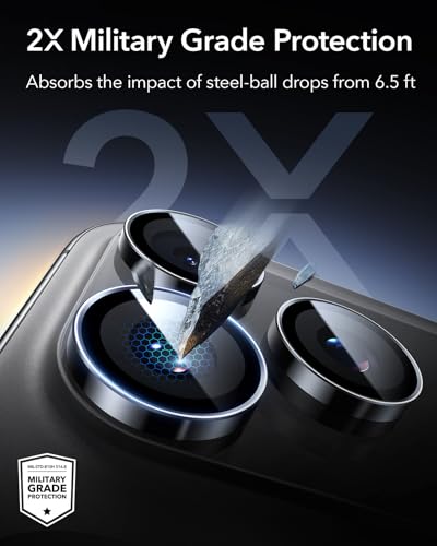 ESR Camera Lens Protector for iPhone 17 Pro Max/17 Pro/16 Pro Max/16 Pro/15 Pro Max/15 Pro/14 Pro Max/14 Pro, Ultra-tough HD Individual Camera Protectors, Ultra-thin Tempered Glass, 1 Pack, Black