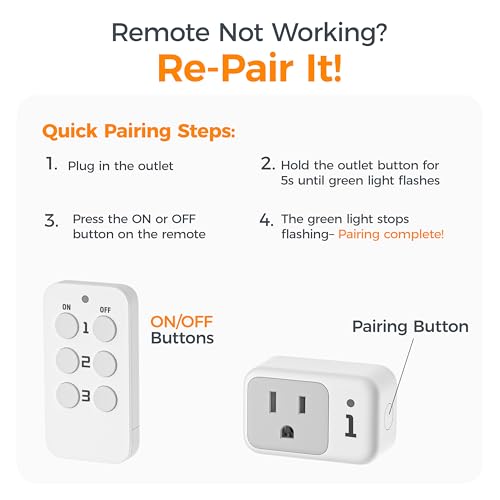 Remote Control Outlet, TESSAN Electrical Light Switch, Plug in Wall Plug with ON/Off Switch for Indoor String Lights, Lamps, Home Small Appliances, 100ft Range (1 Remote + 3 Outlets)