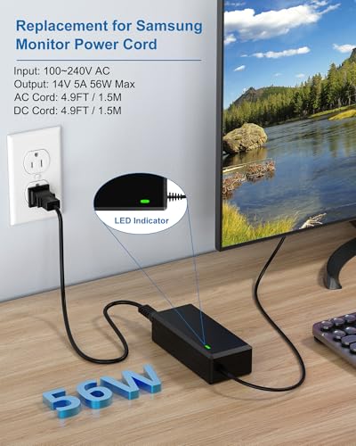 for Samsung Monitor Power Cord DC 14V 4A for Samsung SyncMaster 32” 27" 24" 22" 23" 20" 19" 18" 17" 15” Screen LED LCD TFT Monitor TV Power Supply Cord