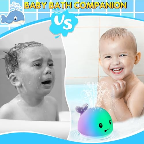 Gigilli Bath Toys for Kids Ages 1-3, Baby Bath Toys 1 2 3 Year Boy Girl Valentines Gifts for Babies 6-12-18 Months, Light Up Whale Bath Toy Sprinkler Toddler Birthday Bathtub Fountain Pool Water Toy
