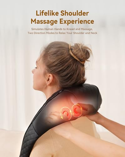 Shiatsu Neck & Back Massager with Heat – 4D Deep Tissue Kneading Massage Pillow for Shoulders, Legs & Full Body (Plug-In Design)
