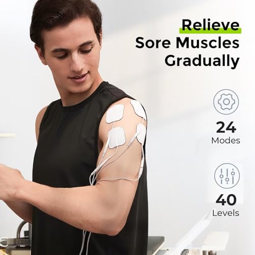 AUVON 3-in-1 TENS & EMS Muscle Stimulator, 40 Intensity Levels, 24 Modes Rechargeable Electronic Pulse Massager with 12 Pads