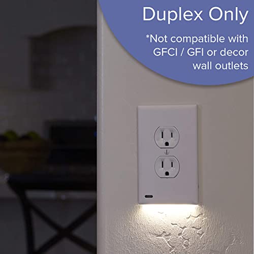 Single - SnapPower GuideLight [For Duplex Outlets] - Replaces Plug-In Night Light - Electrical Receptacle Wall Plate With LED Night Lights - Auto On/Off Sensor - (Duplex, White)