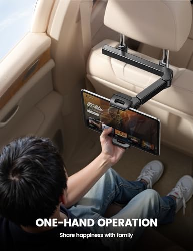 Lamicall Car Headrest Tablet Holder - [3 in 1 Extension Arm] Adjustable Tablet Car Mount for Back Seat, Gifts Road Trip Essentials for Kids, for 4.7-11" Device Like iPad Pro, Air, Mini, Galaxy, Fire