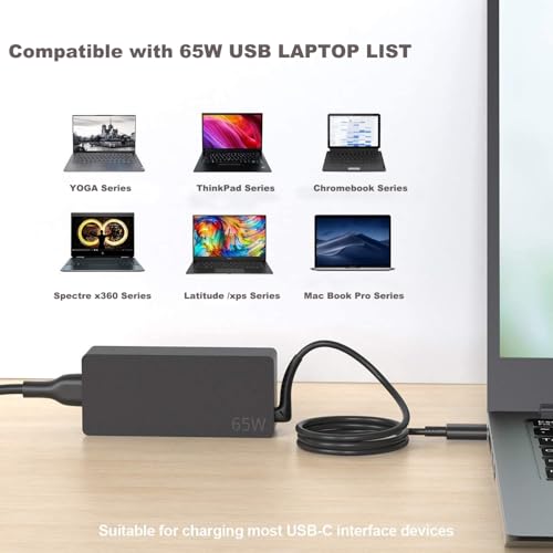 Replacement for 65W Lenovo Laptop Charger USB C ;Compatible with Lenovo ThinkPad T480s T580s T490 E480 E580 Chromebook C330 S330 100e 300e 500e,Yoga C930 C940 720 Power Supply Adapter Cord