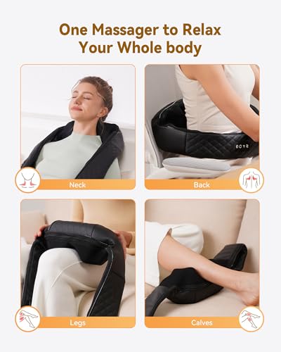Shiatsu Neck & Back Massager with Heat – 4D Deep Tissue Kneading Massage Pillow for Shoulders, Legs & Full Body (Plug-In Design)