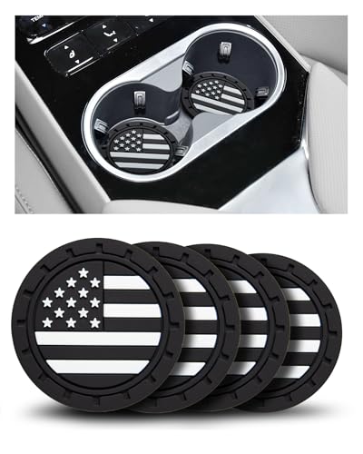 Car Cup Holder Coasters 4 Pack - American Flag 2.75 Inch Anti Slip Shockproof Drink Mat - Vehicle Interior Decor Accessories Black