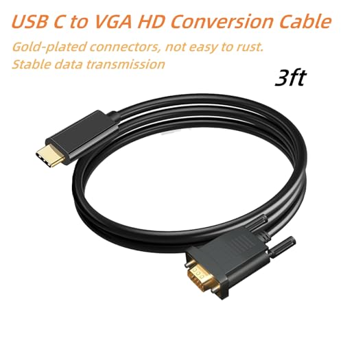 USB C to VGA Cable 3ft, VGA to USB C Cable for Monitor, Compatible with MacBook Pro/Air, iPad Pro, Phone, Laptop, Projector