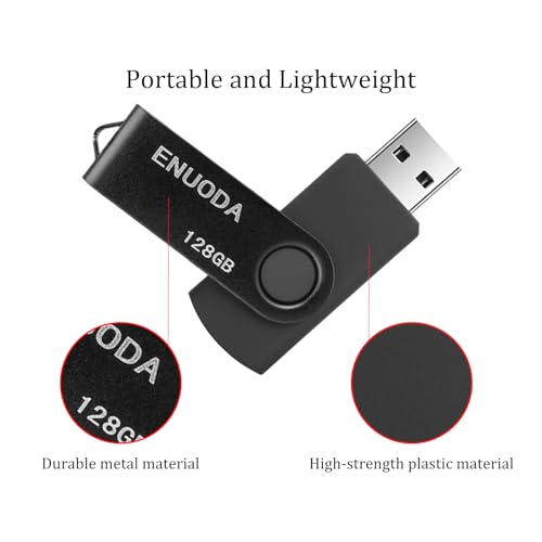 128GB Flash Drive ENUODA Thumb Drive 128GB Swivel Design USB 2.0 Memory Stick Data Storage Jump Drive Pen Drive for Laptop PC Computer (1 Pack, Black)