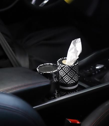 Winoo Design Small Car Tissues Holder - 4PK Modern Black Plastic & Resin Facial Tissues Cylinder - Fits Most Car Cup Holders - Travel Tissue Tubes Box Container