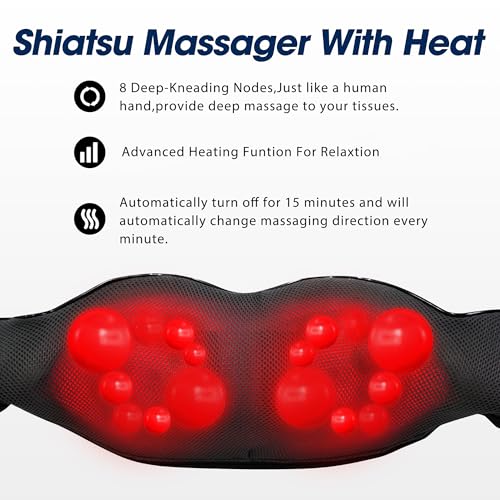 Shiatsu Neck & Back Massager with Heat – Electric 3D Kneading Massage Pillow for Neck, Shoulders & Back (Home, Office & Car Use, Gift for Men & Women, NOT Cordless)