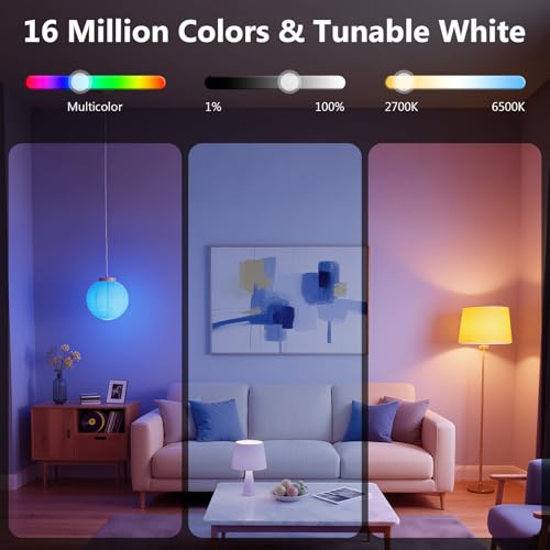 DAYBETTER Smart Light Bulbs, RGBCW Color Changing Smart Bulb Compatible with Alexa & Google Home,Preset Scene, Music Sync, A19 E26 2.4G WiFi Bluetooth Dimmable LED Bulbs, 60W Equivalent, 800LM, 6 Pack