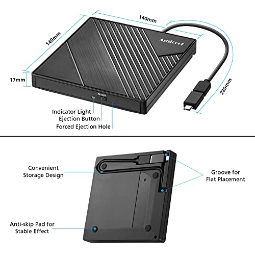 External DVD Drive USB 3.0 USB C CD Burner CD/DVD +/-RW Optical Drive, Slim Portable DVD CD ROM Rewriter Writer Duplicator for Laptop Desktop PC Windows 11/10/8/7 MacBook Mac Linux OS Apple