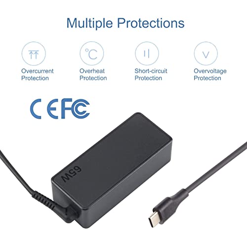 USB C 65W Laptop Charger Compatible with Lenovo Thinkpad X1 X13 T14 T15 T480s T580s ADLX65YDC2A ADLX65YLC2D Yoga 7i 9i C930 C940 Chromebook C330 S330 100e 300e 65W Laptop Power Supply Adapter Cord
