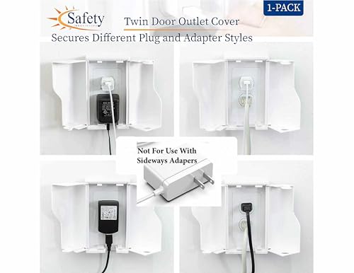 Safety Innovations Twin Door Baby Safety Outlet Cover Box for Babyproofing Outlets - More Interior Space for Extra Large Electrical Plugs and Adapters - Easy to Install - Easy to Use, (1-Pack)