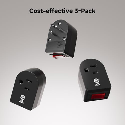 [ETL Listed] Cable Matters 3-Pack Grounded Outlet Switch with On Off, Plug Switch On Off, Single Outlet Adapter, Black