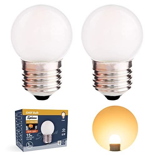 G40 1.5w Low Wattage Led Bulb Equivalent 15 Watt Standard E26 Base G14 Small Low Power Light Bulb, Frosted, Warm White 2700k, CRI 90+, 150lm, Pack of 2