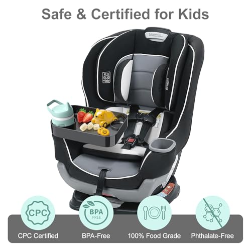 Car Seat Snack Tray for Toddlers - 3 Inch Cup Holder Fits Most Sippy Cups & Straw Bottles with Dip Well, Mess-Free Square Kids Travel Tray Road Trip Essentials, Black
