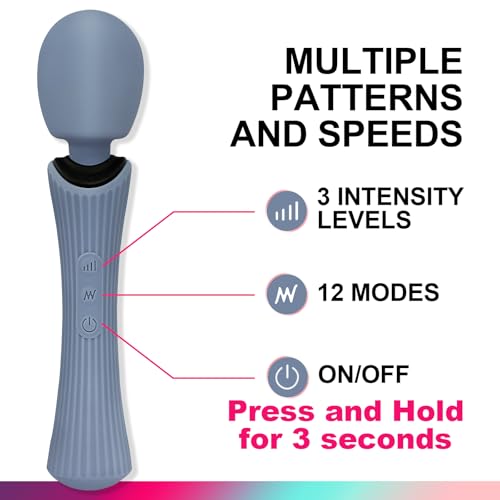 Cordless Handheld Personal Massager - Soft Silicone & Waterproof & USB Rechargeable & Quiet Motor, with 12 Vibration Patterns, 3 Powerful Speeds, for Muscle Tension Relief - Rose Blue