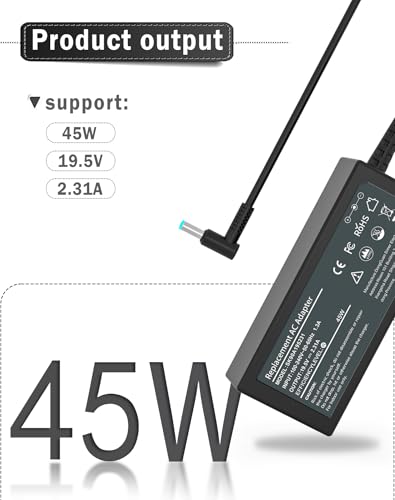 45W 19.5V 2.31A Charger Compatible with HP Laptop Computer, Pavilion x360 11 13 15, Zbook 14u G4 G5 15u 15, Notebook 14 15 17, Stream11 13 14, ProBook, EliteBook Smart Blue Tip Power Adapter