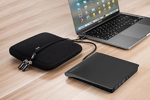 ROOFULL External CD DVD +/-RW Drive for Laptop Mac, USB 3.0 & USB-C CD DVD Disc Reader Writer Burner CD-ROM Portable DVD Player with Carrying Case for Windows 11/10 PC MacBook Pro Linux Computer