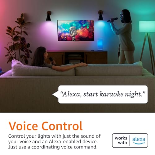 Basics Smart A19 LED Light Bulb, Color Changing, 9W (60W Equivalent), 800LM, Works with Alexa Only, WiFi 2.4 GHz, No Hub Required, Mood Lighting, Energy Efficient, 1-Pack