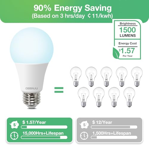 LED Light Bulbs, 100 Watt Equivalent LED Bulbs A19, 5000K Daylight Light Bulb, 1500 Lumens, E26 Standard Base, Non-Dimmable, 13W Bright White LED Bulbs for Bedroom Home Office, 12 Pack