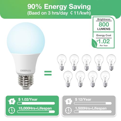 LED Light Bulbs Daylight 5000K, 60 Watt Equivalent LED Bulbs, A19 Standard Bulbs, 800 LM, 15000 Hours, E26 Base, Non-Dimmable, 8W LED Bulbs for Bedroom Living Room 24 Pack