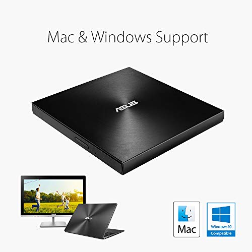 ASUS ZenDrive Black 13mm External 8X DVD/Burner Drive +/-RW with M-Disc Support, Compatible with Both Mac & Windows and Nero BackItUp for Android Devices (USB 2.0 & Type-C Cables Included)