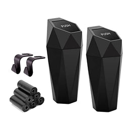 Ginsco Car Trash Can Cup Holder, 2 Pack Mini Trash Can with Lid, Car Accessories for Interior, Leakproof Small Trash Cup for Home with Additional 2 ABS Hooks and 90pcs Trash Bags Black