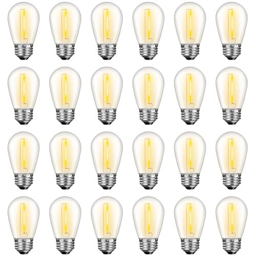 24 Pack S14 LED String Light Bulbs – 1W Dimmable Waterproof Edison Bulbs, E26 Base, 2200K Warm White