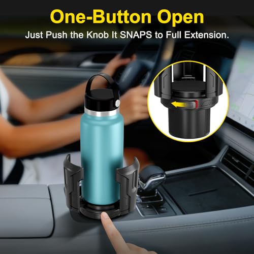 Cup Holder Expander (Adjustable Holder & Base, Auto-Fit Hold, One Button Open), Car Cup Holder Expander for Yeti, Hydro Flask, Nalgene, Owala, Bottles in 2.6"- 4.8" (1 Pack)