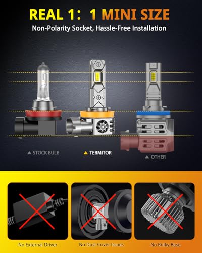 H11/H9/H8 9005/HB3 LED Light Bulb Combo, 100000LM 1200% Brighter 1:1 Mini Size 6500K H11 9005 High&Low Bulbs, 10 Year Extend Lifespan, Quick Install, Turn Signal Light Assemblies Pack of 4