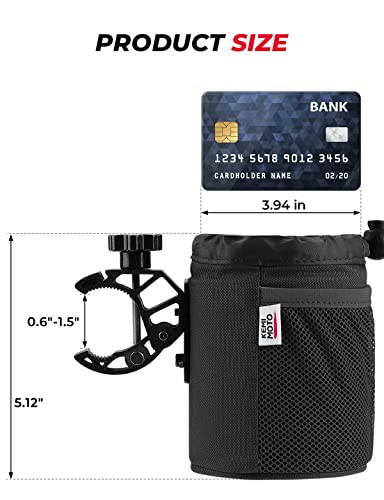 KEMIMOTO Motorcycle Cup Holder, Oxford Fabric Motorcycle Drink Holder with 0.6"-1.5" Alligator Clamp, Universal Water Bottle Cup Accessories for Bike, ATV/UTV, Scooter, Boat, Walker
