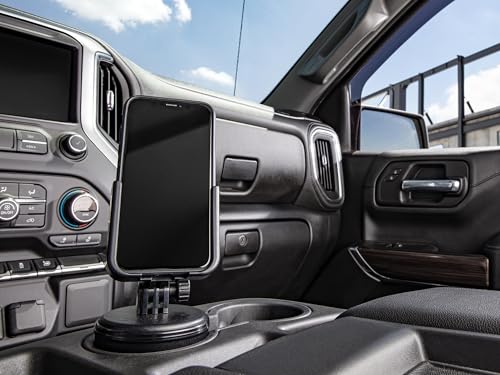 WeatherTech CupFone, Universal Cup Holder Phone Mount for Cars – Adjustable & Secure Fit with Open Access for Charging – Compatible with iPhone, Android - Plastic Knobs, Black