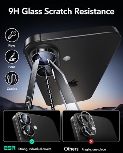 ESR Camera Lens Protector for iPhone 17/iPhone 16/iPhone 16 Plus, Ultra-tough HD Individual Lens Protectors, Ultra-thin Tempered Glass, 1 Pack, Black