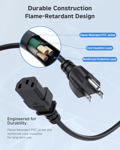 Power Cord Cable for Amplifier Musical Peavey Vox Guitar Amp PC AC Amplifiers, 18 AWG Universal AC 3-Prong Cable (6FT)