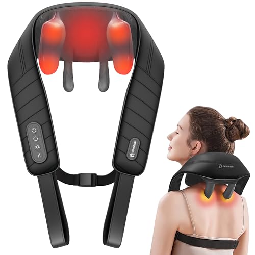 COMFIER Cordless Neck Massager with Heat, 4D Kneading Shiatsu Neck and Shoulder Massager Deep Tissue, Hands-Free Straps, FSA Eligible HSA, Valentine’s Day Gifts for Her Him