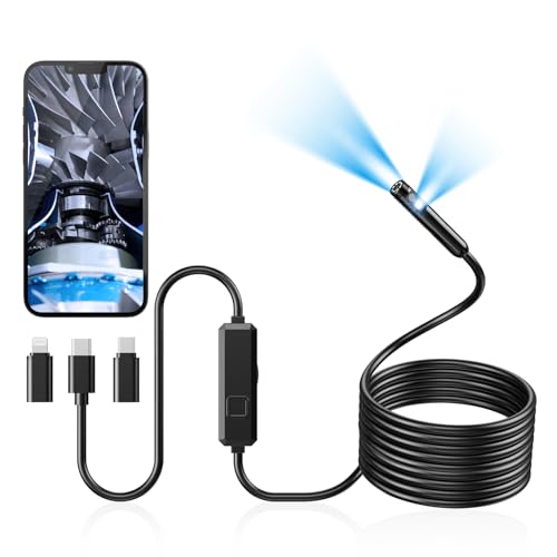 Endoscope Camera with Light, Dual-Lens 1920P HD Borescope with 8 Adjustable LED Lights, IP67 Waterproof Boroscope Inspection Tools, 16.4ft Semi-Rigid Snake Camera for iOS & Android